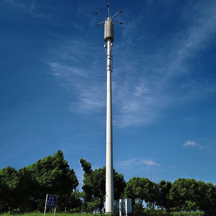 ขาวเคลือบ 40m แอนเทนนาเหล็ก Monopoles กับแพลตฟอร์ม