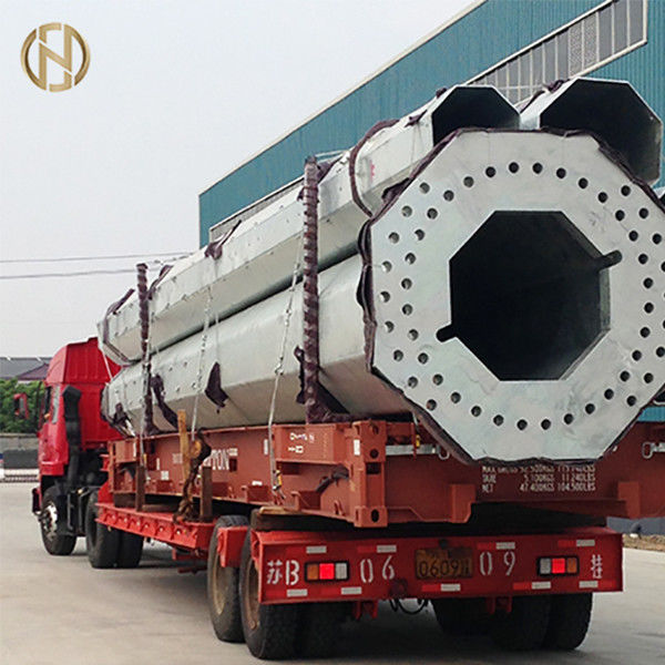 Q345 เสายูทิลิตี้ท่อเหล็ก 138KV พื้นผิวชุบสังกะสีแบบจุ่มร้อน ASTM570
