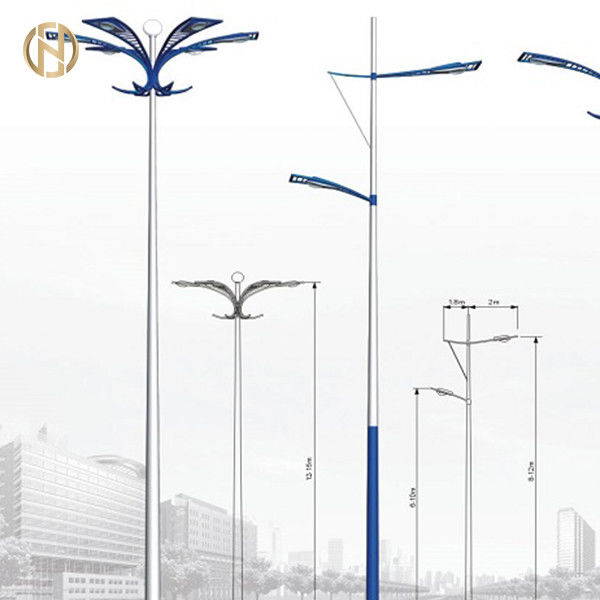จุ่มร้อนชุบสังกะสีเสาไฟถนนพลังงานแสงอาทิตย์ 6m 7m 9m 10m 12m Q235 เหล็ก