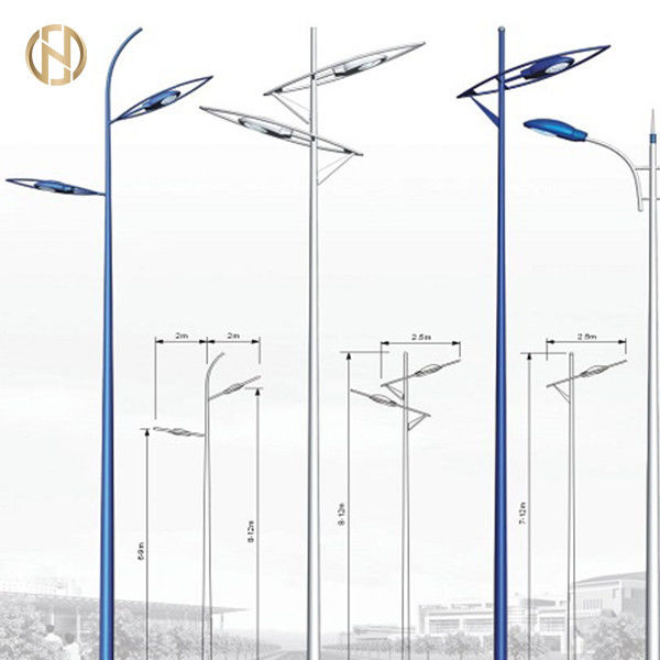 ปรับแต่ง 3m 6m 8m 12m Hot Dip Galvanized Octagonal Street Light Pole สายไฟถนน